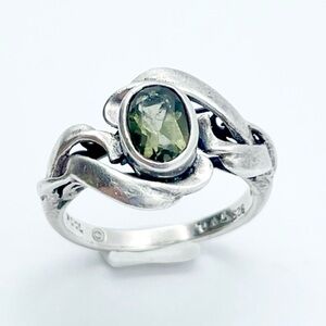 Peter Stone Sterling Silver Green Stone Ring - Designer PSCL Ribbon